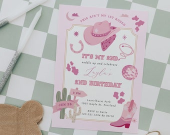 2nd Rodeo Birthday Invitation, Pink Wild West, Western 1st Birthday, Pink Cowgirl Birthday Invite, Pink Rodeo,Fully Editable#R16