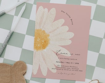 Daisy Girl Birthday Invitation, Pink Daisy Birthday Invitation, Flower Theme Birthday Invite, Fully Editable#S15