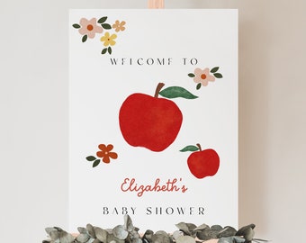 Letrero de bienvenida para fiesta temática de manzanas, La niña de nuestros ojos, Letrero para baby shower con temática de manzanas, Letrero de bienvenida para cumpleaños con temática de manzanas, Huerto de manzanas, Totalmente editable #FA1