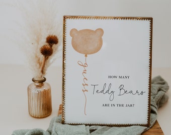 Guess How Many Teddy Bears in the Jar – Bear Baby Shower Game Sign and Tickets#Y231