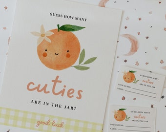 Guess How Many Cuties in the Jar Little Cutie Baby Shower Game - Playful Orange-Themed Design - Ready to Print & Play, Instant Download#FA2