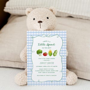 Little Sprout Baby Shower Invitation Template - Locally Grown Boy Baby Shower - Editable Farmers Market Cute Veggie Invitation#YD3