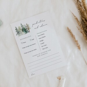 Carte de prédiction et de conseils pour bébé, bébé il fait froid, jeu modifiable pour baby shower neutre hiver à feuilles persistantes, jeu imprimable pour baby shower # W233