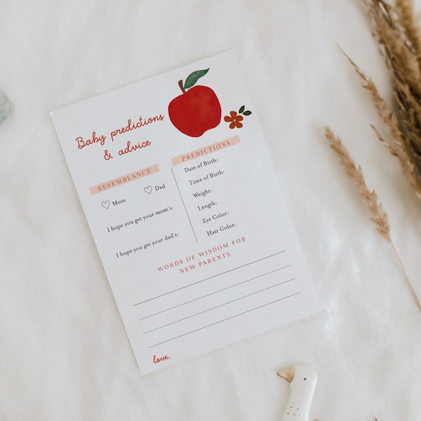 Baby Prediction and Advice Cards, Autumn Apple Baby Shower Printable Game,Editable Baby Predictions, Baby Shower Activity#F23