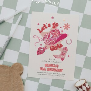 Let&#39;s Go Girls Birthday Invitation, Pink Cowgirl Wild West Birthday, Disco Cowgirl Birthday Invite, Fully Editable#Y245