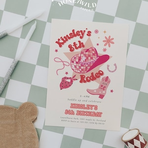 Disco Cowgirl Birthday Invitation, Let&#39;s Go Girls Birthday Invite, Pink Cowgirl Party Invite, Fully Editable#Y245