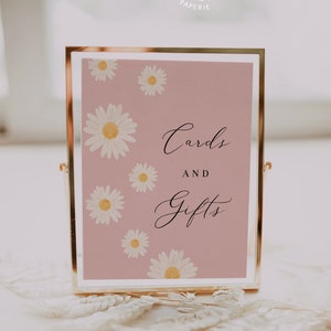 Signe de faveurs de fête d’anniversaire de marguerite rose entièrement modifiable, signe de table de douche de bébé Little Daisy, ajoutez votre propre texte, cartes et cadeaux signe #S15