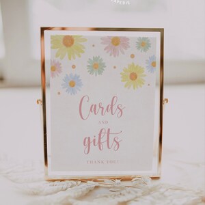 Fully Editable Pastel Daisies Birthday Party Favors Sign, Little Daisy Baby Shower Table Sign, Add Your Own Text, Cards and Gifts Sign#S235