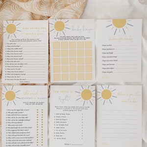 Boho Sunshine Baby Shower Editable Game Bundle, Here Comes the Son Baby Shower Activities, Fully Editable Sun Baby Shower Games#Y230