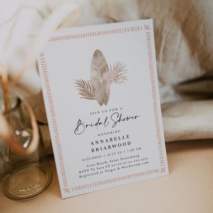 Boho Beach Bridal Shower Invitation Template | Coastal Bridal Shower Invite | Minimal Beach Theme | Editable Surf Bridal Shower Invite#SU6
