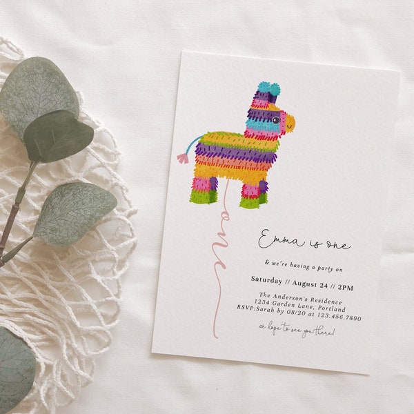 First Fiesta Birthday Invitation, Fiesta and Fun Invitation, Mexican Birthday Invitation, Piñata Invitation, Any Age, Fully Editable#R37