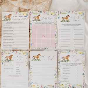 Floral and Horse Baby Shower Editable Game Bundle, Kentucky Derby Baby Shower Activities, Fully Editable Horse Baby Shower Games#S246