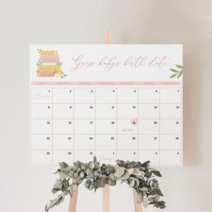 Guess Baby&#39;s Due Date Calendar, Girl Storybook Baby Shower Game, Guess Baby&#39;s Birth Date Calendar,Girl Baby Sprinkle,Fully Editable#Y236