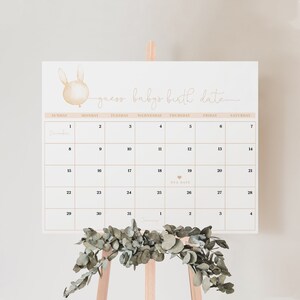 Beige Some Bunny Baby Shower Guess Baby Due Date, Editable Bunny Guess Baby's Birth Date Calendar, Gender Neutral,Fully Editable#S222