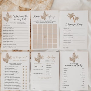 Baby aan boord babyshower bewerkbare gamebundel, Boho Beach babyshoweractiviteiten, aardse neutrale surf bewerkbare babyshowergames#SU6