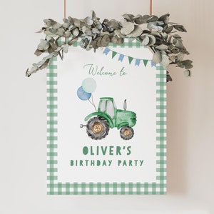 Green Tractor Birthday Poster for Boys - Personalized Farm Party Welcome Sign - Green Tractor Poster - Boy Baby Shower Welcome Sign#BO4