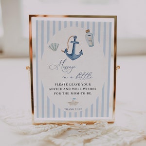 Mensaje náutico para baby shower en una botella / Letrero de buenos deseos para la futura mamá / Ahoy, es un niño para baby shower / Plantilla totalmente editable #YR8