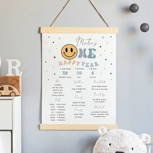 Modern Smiley Face 1st Birthday Milestone Board, One Year Of Smiles Milestone, One Happy Dude 1st Birthday Milestone, Fully Editable#Y222