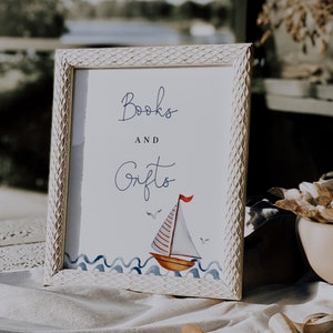 Nautical Party Printable Baby Shower Favors Sign, Custom Sign, Books and Gifts Sign, Add Your Own Text, • Fully Editable Template#YR9