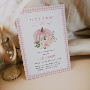 Girl Pumpkin Baby Shower Invitation | Editable Sweet Pink Floral Little Pumpkin Invite | A Little Pumpkin is on the Way Fall Baby Shower#FC2