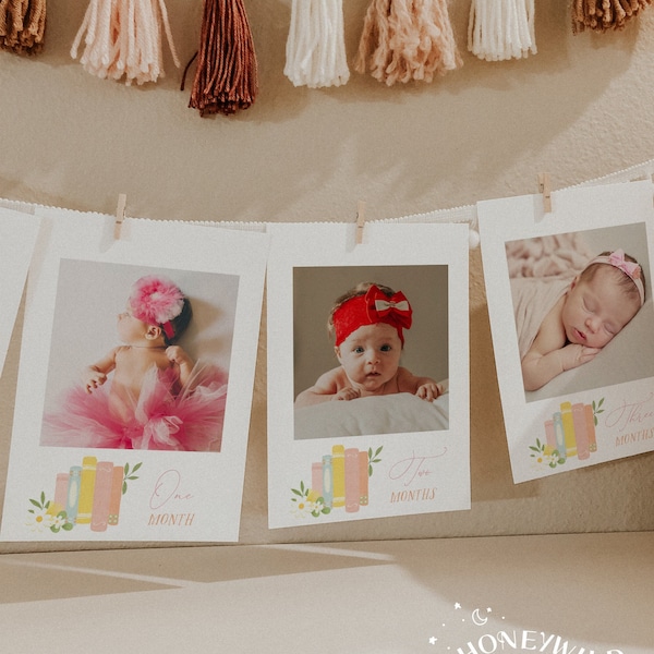 My First Chapter Birthday Monthly Photo Banner, Storybook A New Chapter Birthday Banner, Baby's First Year Photos, Fully Editable#Y236