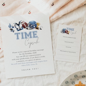 Football 1st Birthday Time Capsule Sign and Matching Printable Message Cards | 1st Year Down | 1st Birthday Editable Time Capsule Game#BO3