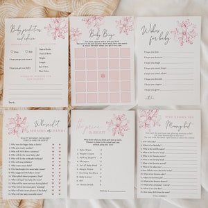 Lot de jeux de baby shower flocon de neige rose | Filles bébé il fait froid activités de douche à l'extérieur | Jeux de baby shower d'hiver entièrement modifiables #WS1