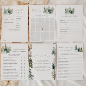 Winter Evergreen Forest Baby Shower Games Bundle | Baby It&#39;s Cold Outside Shower Games | Rustic Pine Editable Winter Baby Shower Games#WA1