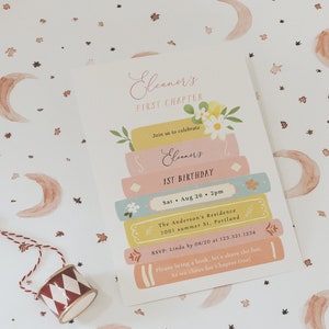 Storybook 1st Birthday Invitation, Editable Book Themed Party Invitation, Reading Books Invite, Library, Girl Birthday Invitation#Y236