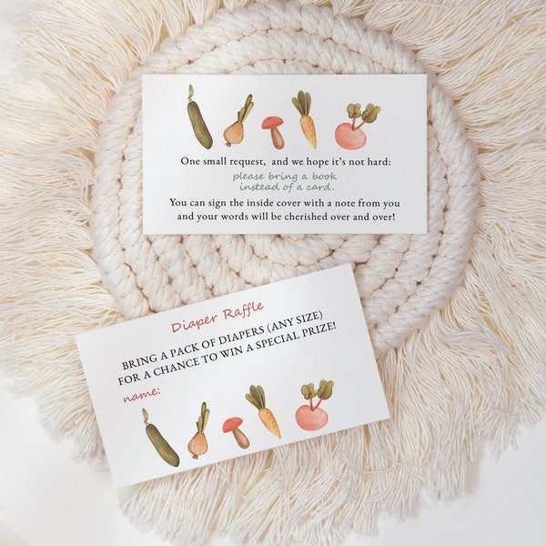 Locally Grown Baby Shower Books for Baby Insert, Farmers Market Baby Shower Diaper Raffle Ticket, Editable Farm Baby Shower Insert#Y225