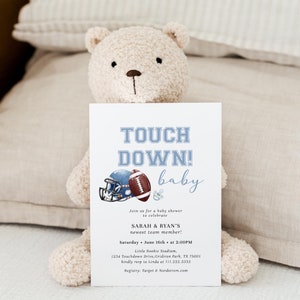 Touchdown Baby Shower Invitation - Blue Football Baby Sprinkle - Editable Boy Baby Shower Invite#BO3