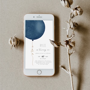 Navy Blue and Gold Boy 1st Birthday Text Invitation, Simple 1st Birthday Text Invite, 1st Birthday Evite, Fully Editable#R11