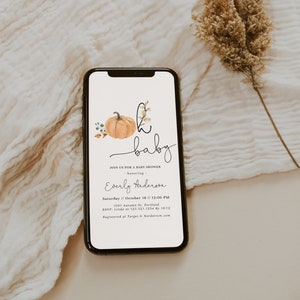 Oh Baby Autumn Baby Shower, Little Pumpkin Baby E-vite, Gender Neutral, Fall Pumpkin Baby Shower Text Invite, Fully Customizable#FA8