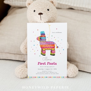 Girl Baby First Fiesta Birthday Invitation, Fiesta and Fun Invitation, Mexican Birthday Invitation, Piñata Invitation, Fully Editable#YA1