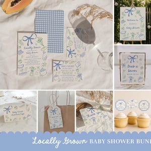 Locally Grown Boy Baby Shower Bundle - Editable Farmers Market Baby Shower Invitation, Games & Decor - Hand Drawn Locally Grown Shower#SA4