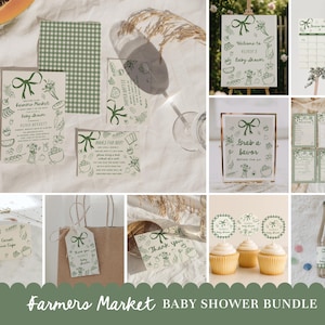 Farmers Market Baby Shower Bundle - Editable Locally Grown Baby Shower Invitation, Games & Decor - Hand Drawn Farmers Market Baby Shower#SA4