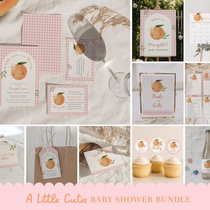 Lot baby shower petite fille mignonne - thème clémentine rose modifiable - invitation bébé, jeux, panneaux et décorations imprimables agrumes #FA2