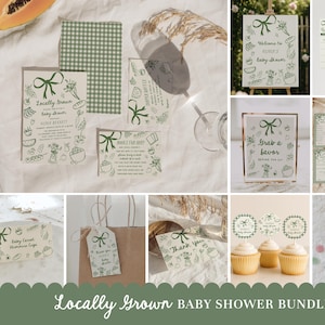 Locally Grown Baby Shower Bundle - Editable Farmers Market Baby Shower Invitation, Games & Decor - Hand Drawn Locally Grown Baby Shower#SA4