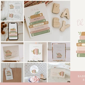 Book Lover Baby Shower Bundle, Storybook Girl Baby Shower Invite, Games and Decor Set, Fully Editable Templates For Book Themed Shower#YA0