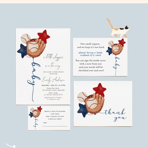 Petit lot de baby shower Le petit Slugger est en route | Invitation de baseball modifiable, demande de livre, billets de tombola de couches et cartes de remerciement #YA5