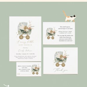 Ensemble d'invitations pour une douche de verdure, un joyeux petit bébé d'hiver neutre en matière de genre, invitation et inserts modifiables, lot de cartes de remerciement # W231