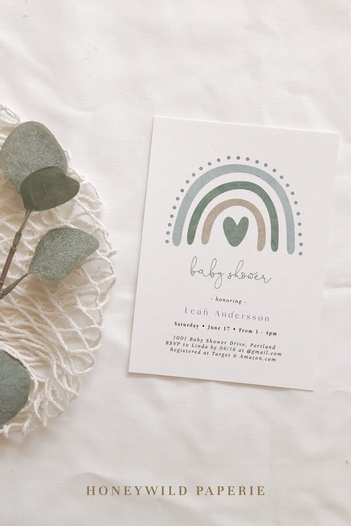 Sage Boho Rainbow Baby Shower Invitation Sage Green and Etsy