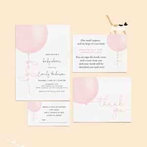 Petit lot de ballons roses pastel pour baby shower, modèles de faire-part de baby shower pour fille, lecture pop, entièrement modifiable # Y201