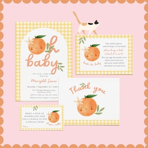 Clementine Baby Shower Bundle - A Little Cutie On The Way - Orange Bücher für Baby, Windelverlosung & Dankeskarte #FA2