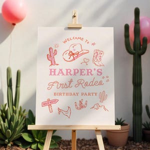 Girl&#39;s Rodeo Party Welcome Sign - Hand Drawn Cowgirl Birthday Welcome Sign - Editable First Rodeo Welcome Sign - Western Party Sign#YE1