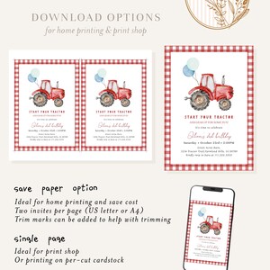 Vroom vroom! Start your tractor and roll into fun with this editable Red Tractor Birthday Invitation – perfect for a boy’s 2nd birthday party! Featuring hand-painted watercolor tractor artwork, gingham border, and playful fonts, this farm-themed template is ideal for your little one’s second birthday bash.