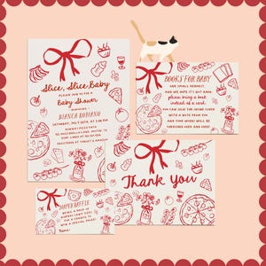 Lot de tranches tranches de baby shower - Invitation modifiable sur le thème de la pizza, demande de livre, tombola et carte de remerciement - Set de baby shower italien #YH3