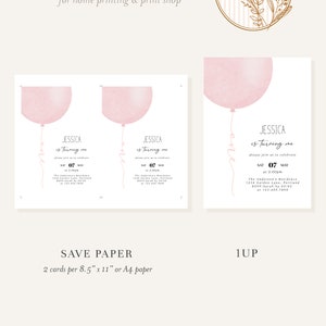 Pastel Pink Balloon Baby Girl 1st Birthday Invitation, Minimalist Girl 1st Birthday Invitation, Baby Pink 1st Birthday, Fully EditableR15 image 6