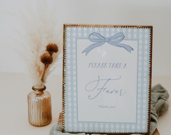 Blue Gingham Baby Shower Table Sign | Bow Baby Shower & Birthday Party Printable Table Sign | Add Your Own Text | Custom Sign#YS6