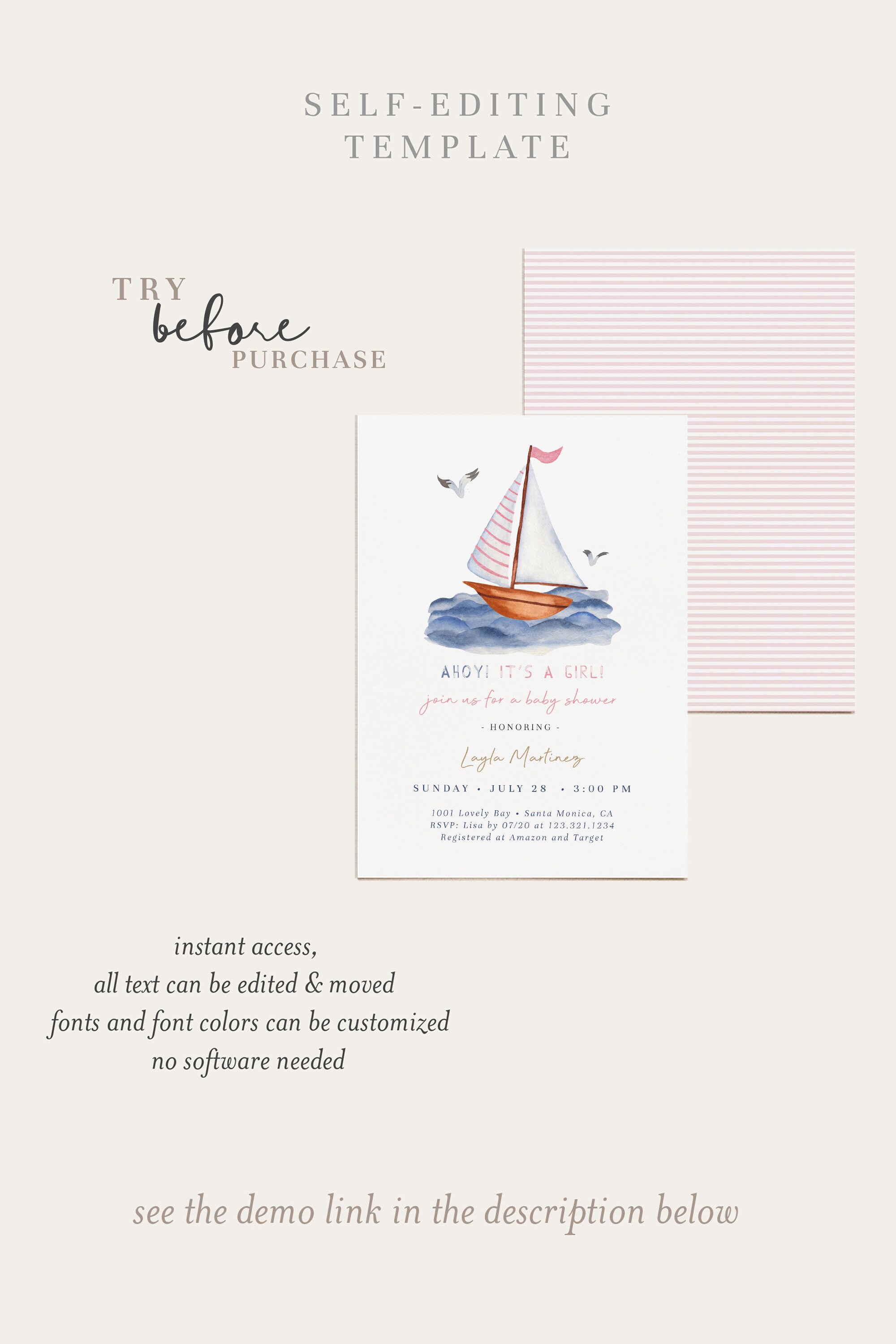 Nautical Girl Baby Shower Invitation Pink Sailboat Etsy
